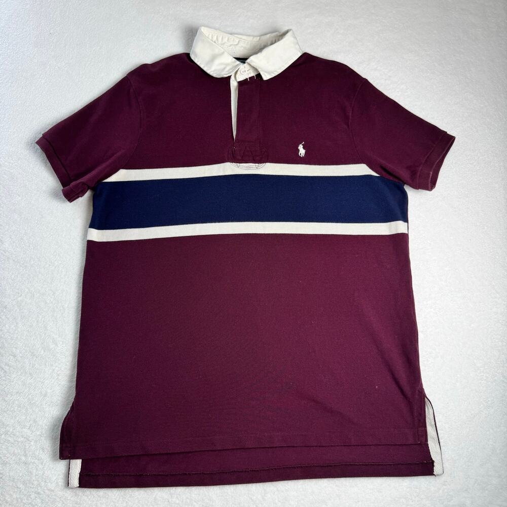 Polo Ralph Lauren Custom Fit Rugby Shirt Men’s XL Burgundy Stripe Cotton